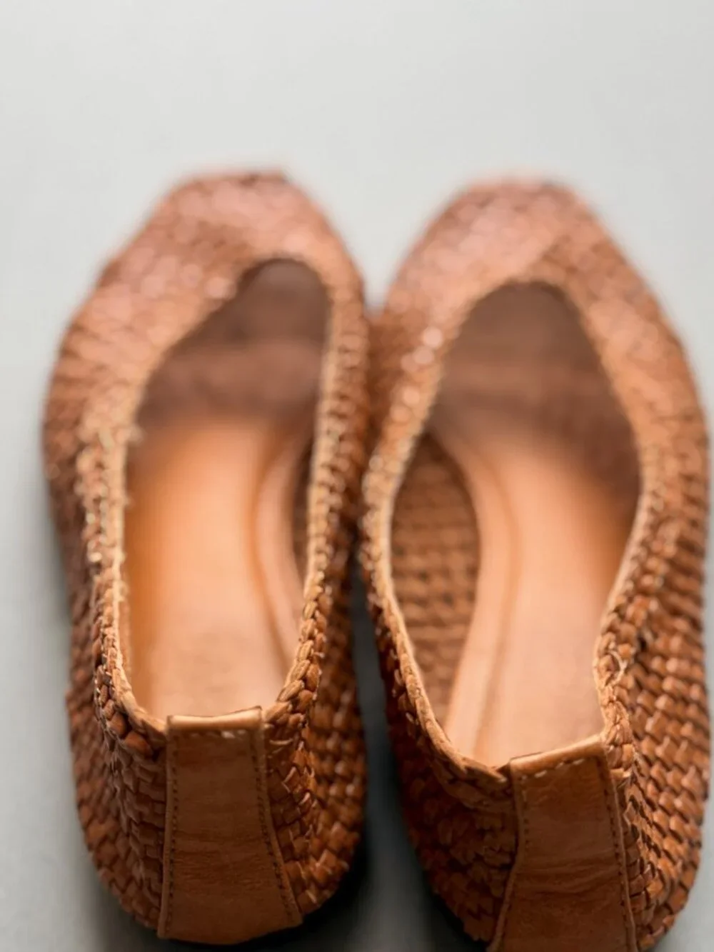 Madewell Tan Woven Leather Square Toe Ballet Flats Slip On Basketweave Size 6